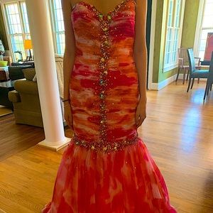 Jovani mermaid pink beaded prom gown 81120 sz 12